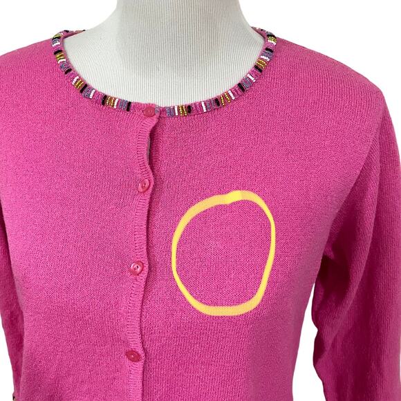 Design Options Philip Jane Gordon Bright Pink Beaded Fringe Cardigan Women’s M - Picture 2 of 10